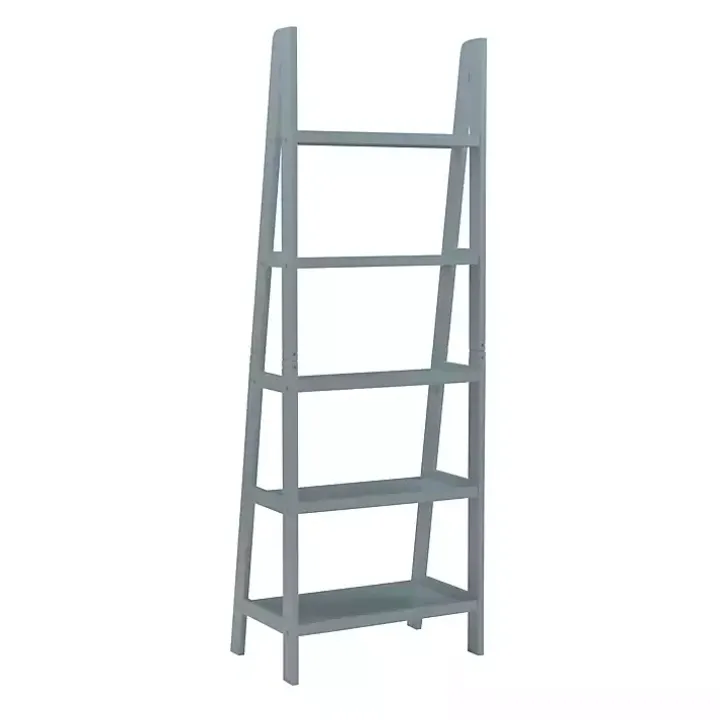 Gray Wood 5-Tier Ladder Bookshelf