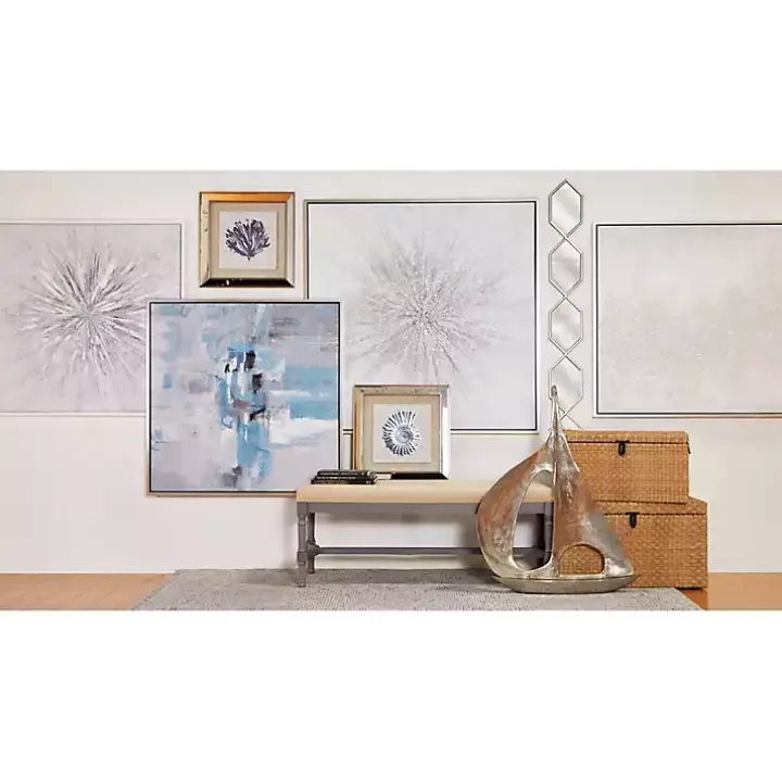 Gray Wood Upholstered Burlap Seat Bench