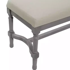 Gray Wood Upholstered Burlap Seat Bench