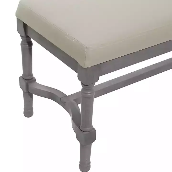 Gray Wood Upholstered Burlap Seat Bench