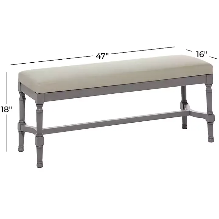 Gray Wood Upholstered Burlap Seat Bench