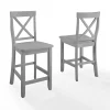 Gray Wood X-Back Counter Stools, Set of 2