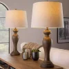 Gray-Brown Spindle Table Lamps, Set of 2