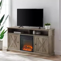 Graywash Rustic Fireplace Cabinet