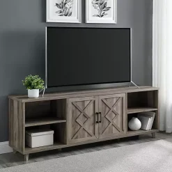 Graywash Wood Helix Open Shelf TV Stand