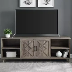 Graywash Wood Helix Open Shelf TV Stand