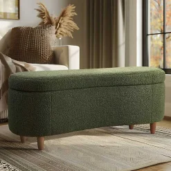 Green Boucle Flip-Top Storage Bench