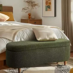 Green Boucle Flip-Top Storage Bench