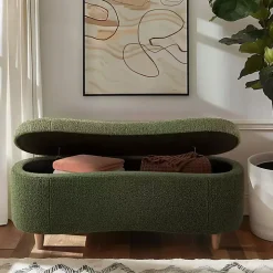 Green Boucle Flip-Top Storage Bench