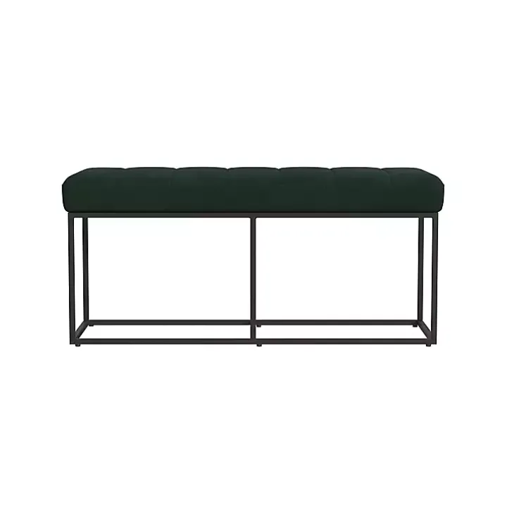 Green Faux Suede Upholstered Metal Frame Bench