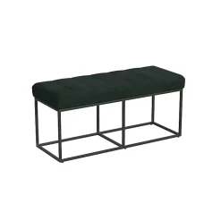 Green Faux Suede Upholstered Metal Frame Bench