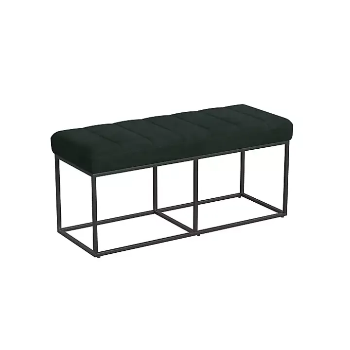 Green Faux Suede Upholstered Metal Frame Bench