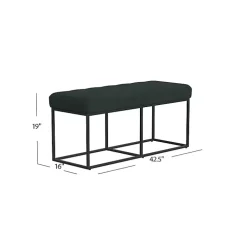 Green Faux Suede Upholstered Metal Frame Bench