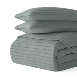 Green Stitched Stripes 3-pc. King Quilt Set