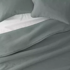 Green Stitched Stripes 3-pc. Queen Quilt Set