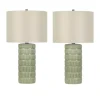 Green Textured Column Table Lamps, Set of 2