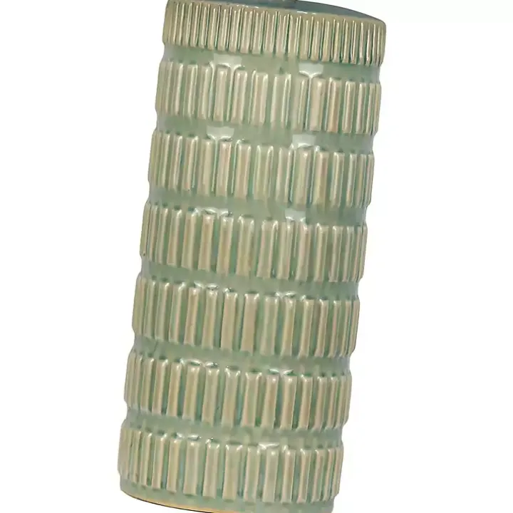 Green Textured Column Table Lamps, Set of 2