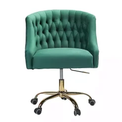 Green Velvet Tufted Golden Leg Swivel Office Chair