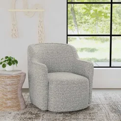 Heather Gray Boucle Swivel Barrel Accent Chair