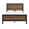 Industrial Rustic Oak Queen Bed with Metal Frame