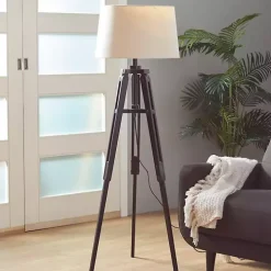 Industrial Tripod Wooden Floor Lamp