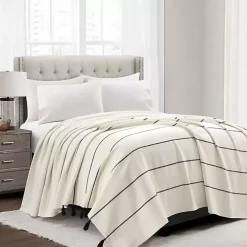 Ivory and Black Striped King Coverlet