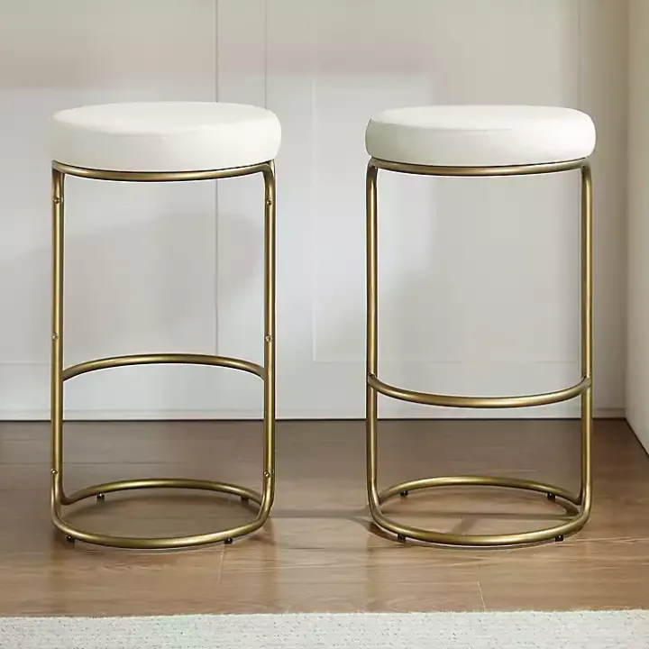 Ivory and Gold Carson Counter Stools, Set of 2