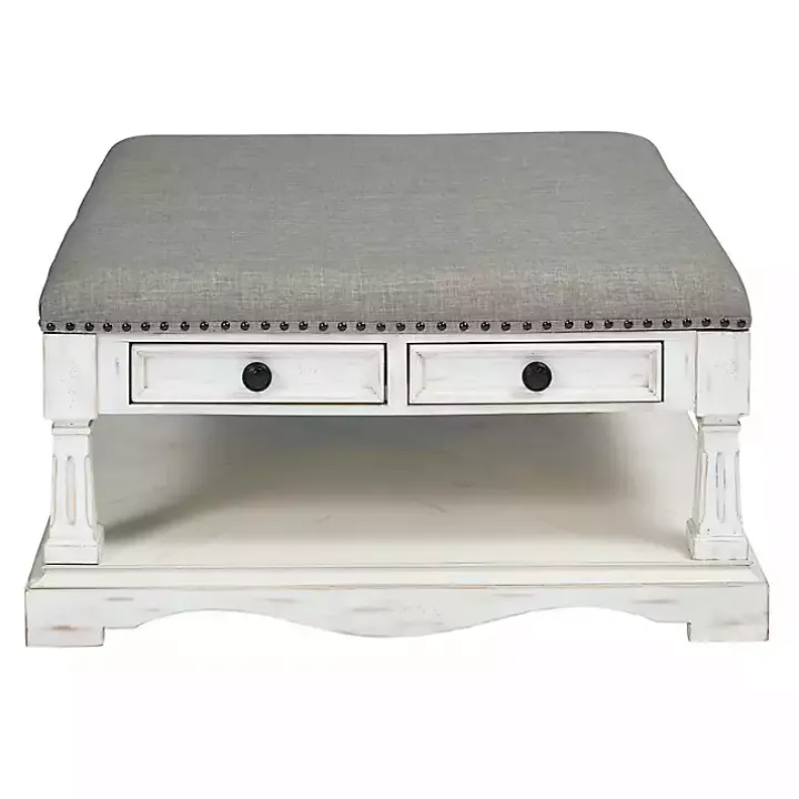 Ivory and Gray Upholstered Square Coffee Table