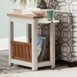Ivory and Natural Wood Magazine Shelf Accent Table