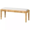 Ivory and Natural Woven Rattan Bench