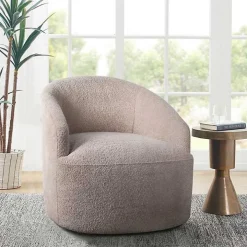 Ivory Boucle Barrel Swivel Accent Chair