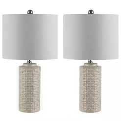 Ivory Ceramic Motif Table Lamps, Set of 2