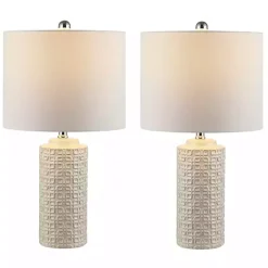 Ivory Ceramic Motif Table Lamps, Set of 2