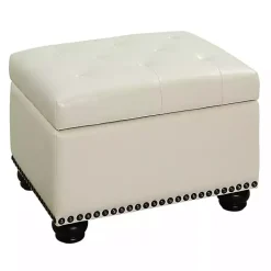 Ivory Faux Leather Jessy Storage Ottoman