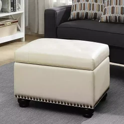 Ivory Faux Leather Jessy Storage Ottoman
