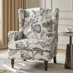 Ivory Floral Brocade Wingback Ella Armchair