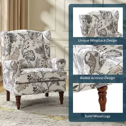 Ivory Floral Brocade Wingback Ella Armchair