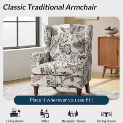 Ivory Floral Brocade Wingback Ella Armchair
