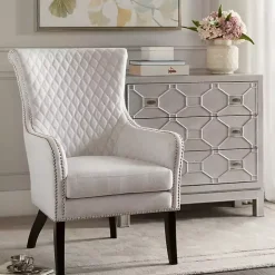 Ivory Lanea Quilted Accent Chair with Silver Studs