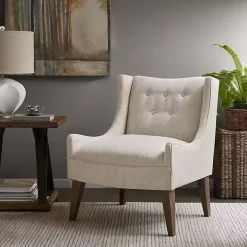 Ivory Tufted Curved Accent Chair