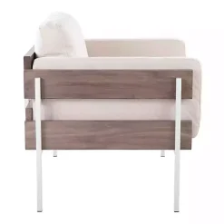 Ivory Upholstered Gray Wood Accent Chair