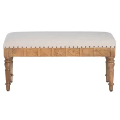 Ivory Upholstered Seashell Wood Bench