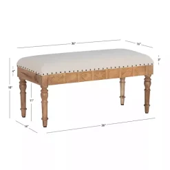 Ivory Upholstered Seashell Wood Bench