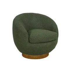 Jessel Green Sherpa Swivel Chair with Wood Base