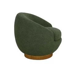 Jessel Green Sherpa Swivel Chair with Wood Base