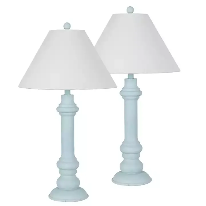 Light Blue Coastal Ariel Table Lamps, Set of 2