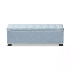 Light Blue Grid Tufted Upholstered Ottoman