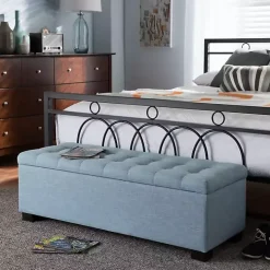 Light Blue Grid Tufted Upholstered Ottoman