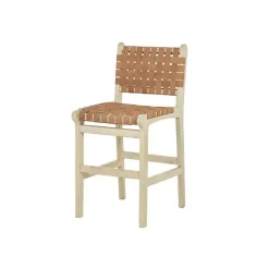 Light Brown Woven Leather Wooden Counter Stool