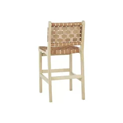 Light Brown Woven Leather Wooden Counter Stool